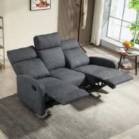 HOMCOM Sofá 3 lugares, encostos ajustáveis individualmente, apoio para os pés, revestimento em tecido, metal, Cinza(m-6)