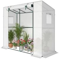 Outsunny Mini-estufa Estufa Encostada com Porta Enrolável e Janelas de Tela Resistente aos UV para Flores Mudas Plantas Branco(m-7)