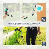 Outsunny Tambur Retractabil pentru Furtun de Grădină cu Furtun, Gri Deschis și Verde(m-6)