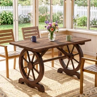 Outsunny Wooden Garden Dining Table, Wagon Wheel Outdoor Coffee Table with 3 cm Wood Top for Patio, Balcony, Terrace, 110 x 60 x 65 cm, Carbonised Finish(m-8)