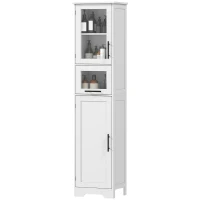 HOMCOM Columna de Baño con Puerta de Vidrio Estantes Ajustables Cajón para Espacios Pequeños 40x31x170 cm Blanco(m-11)