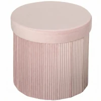 HOMCOM Puff Almacenaje Banco Almacenaje Plegable 35 L 38x38x38 cm Tapizado en Terciopelo Baúl de Almacenamiento Redondo Rosa(m-1)
