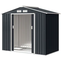 Outsunny Abri de Jardin 2,77 m² - Remise pour Outils avec Fondation - cabanon Porte verrouillable - tôle d'acier Gris(m-11)