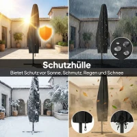 Outsunny Ampelschirm LED Solar ca. Ø300 cm Drehbar Sonnenschirm mit Kurbel Ständer Schutzhülle Hellgrau(m-8)