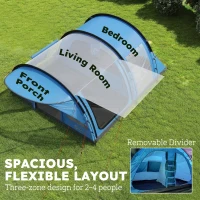 Outsunny 4 Person Easy Setup Family Camping Tent with 2 Rooms, Waterproof Tunnel Tent w/ Sewn In Groundsheet, Sky Blue & Grey(m-4)