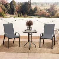 Outsunny Set Mobilier de Grădină din 3 Piese cu Scaune Suprapozabile și Masă din Sticlă, 54x71x93 cm, Gri Închis(m-10)