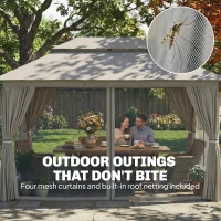 Outsunny 3 x 4 m Outdoor Garden Gazebo with Netting and Curtains, UPF50+ Patio Gazebo Permanent Pavilion Canopy, Beige(m-6)