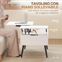HOMCOM Tavolino da Caffè Sollevabile con Piano Doppio e Scomparto Nascosto, Bianco per Soggiorno(m-4)