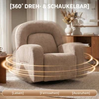 HOMCOM Relaxsessel, 360° Drehbarer Liegesessel mit Wolkenweichem Samtstoff, Breitem Sitz, für Wohnzimmer, Khaki(m-5)