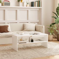 HOMCOM Tavolino da Caffè Moderno in Legno a 2 Livelli con Ripiano Aperto, 100x40x41.5 cm, Bianco(m-10)