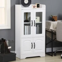 HOMCOM Vitrina de Salón Estantería Librería con Puertas de Vidrio Estante Ajustable Bisagras de Cierre Suave 60x30x116cm Blanco(m-10)