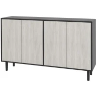 HOMCOM Buffet de cuisine meuble de rangement 2 placards avec étagères réglables, 121 x 37 x 75 cm, noir et aspect bois gris(m-1)