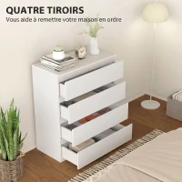 HOMCOM Commode 4 tiroirs, meuble de rangement épuré pour chambre, intérieur, 80 x 39 x 95 cm panneau de particules blanc(m-5)