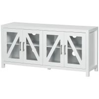 HOMCOM Mueble TV de Salón Mesa para Televisores de hasta 58" con 4 Puertas de Vidrio Estantes Ajustables 130x35x60 cm Blanco(m-12)