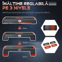 HOMCOM Step pentru aerobic reglabil pe 3 înălțimi 10-15-20 cm din plastic, negru și roșu(m-5)