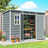 Outsunny 10 x 4 ft Resin Garden Shed, Outdoor Storage Shed with Floor, Windows, Lockable Doors and Vents, Grey(m-10)