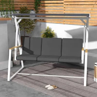 Outsunny Dondolo da Giardino 3 Posti con Tettuccio Inclinabile, in Acciaio, 205x130x175 cm, Grigio Scuro(m-10)