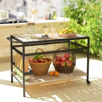 Outsunny Camarera con Ruedas de Madera con 2 Estantes 3 Ganchos Encimera de Listones y Asa 107x65x80 cm Natural(m-8)