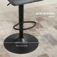HOMCOM Set di 2 Sgabelli da Bar Alti in Velluto Imbottiti con Altezza Regolabile, Sgabelli Cucina Girevoli con Schienale e Poggiapiedi, Grigio(m-6)