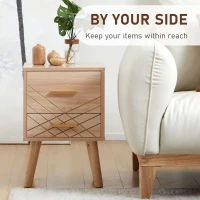 HOMCOM 2-Piece Scandinavian Bedside Tables with Drawers, Bedside Cabinets with Wood Legs, Natural(m-4)