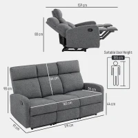 HOMCOM Canapea extensibilă, 3 locuri, cu funcționare independentă și tapițerie din chenille gri, 179x91x98 cm(m-3)