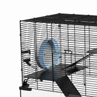 PawHut Cușcă pentru Hamsteri cu 3 Niveluri, Roată, Rampe și Bază Detașabilă, 60x40x57cm, Negru(m-9)