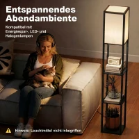 HOMCOM Stehlampe mit 3 Regalen, Stehleuchte mit E27 Fassung, 26 x 26 x 160 cm, für Wohn-/Schlafzimmer (Ohne Glühbirne)(m-6)