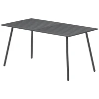 Outsunny Rectangle Garden Table with Slat Top, Steel Frame, Outdoor Table for 6 Person, 150 x 80 x 74 cm, Grey(m-11)