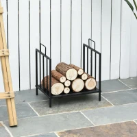 Outsunny Suport pentru lemne de foc, greutate maximă 25kg, pentru interior și exterior, cu 2 mânere, din metal, 44.5x33x46.5 cm, negru(m-10)
