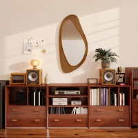 HOMCOM Miroir mural asymétrique 91,5 x 45 cm, miroir suspendu moderne, cadre en bois, effet bois naturel(m-8)