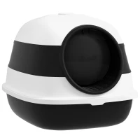 PawHut Caixa de Areia para Gato Dobrável Porta Basculante Janela Pá Fornecidas Preto e Branco(m-7)