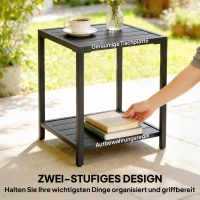 Outsunny Beistelltisch 45 x 45 cm wetterfest Gartentisch mit Lamellendesign Ablage verstellbaren Füßen 30kg Belastbar(m-4)