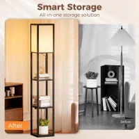 HOMCOM Floor Lamp with Shelves, 3 Layer Column Modern Standing Lamp for Living Room, Bedroom, Office, Black(m-4)