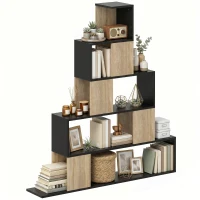 HOMCOM Étagère de rangement, bibliothèque géométrique à 5 niveaux, pour bureau, salon, chambre, noir et bois naturel(m-17)