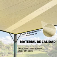 Outsunny Pérgola de Jardín 3x4 m con Protección UPF30+ Gazebo con Techo Ajustable Estructura de Aluminio para Exterior Crema(m-5)