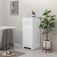 HOMCOM Meuble de salle de bain avec panier à linge, meuble de rangement avec tiroir - 40L x 38l x 90,5H cm - blanc(m-10)