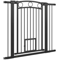 PawHut Portão para Animais de Estimação Grade para Escadas 96 cm Largura Ajustável 76-104 cm com Portinhola para Gatos para Escadas e Vãos de Porta Preto(m-6)