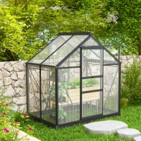 Outsunny Serre de jardin polycarbonate 190 x 132 x 201 cm résistant aux UV 30+ fondation renforcé gouttière gris(m-8)