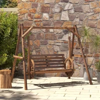 Outsunny Balancelle de jardin 2 places en bois avec accoudoirs Roues Charrette pour le jardin - dim. 200L x 137l x 167H cm(m-9)