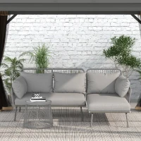 Outsunny Set da Giardino in Rattan PE Stile Boho, Divano 2 Posti con Chaise Longue e Tavolino, Grigio Chiaro(m-10)