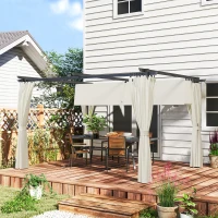 Outsunny Pergola 3 x 3 m avec Auvent Rétractable et Rideaux, Abri de Soleil UPF30+ pour Jardin, Terrasse, Extérieur(m-2)