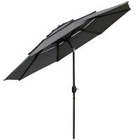 Outsunny Parasol de jardin extérieur parasol inclinable Ø 2,85 x 2,5 m avec manivelle, 2 évents, toile 180 g/m², Anti-UV, gris(m-1)