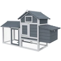 PawHut Petit poulailler cottage cage à poules sur pied dim. 150,5L x 54l x 87H cm multi-équipement bois massif de sapin(m-12)
