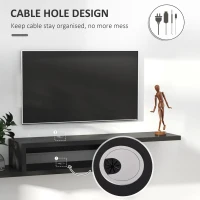 HOMCOM Floating TV Unit, Wall Mounted TV Stand with Open Shelf and 2 Cable Holes, Entertainment Unit for Living Room, Black(m-4)