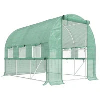 Outsunny Estufa de jardim túnel estufa túnel 6 m² com 6 janelas porta enrolável lona PE estrutura em aço galvanizado verde(m-1)