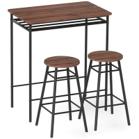 HOMCOM Mesa Alta de Cocina con 2 Taburetes Industrial Estante Abierto Reposapiés Ahorro de Espacio para Espacios Reducidos