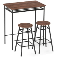 HOMCOM Mesa Alta de Cocina con 2 Taburetes Industrial Estante Abierto Reposapiés Ahorro de Espacio para Espacios Reducidos(m-1)