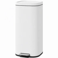 HOMCOM 30L Kitchen Bin, Compact Pedal Bin with Soft-Close and Stay-Open Lid, Removable Bucket for Kitchen, Home, Office, White(m-11)