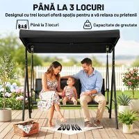 Outsunny Leagăn de Grădină pentru 3 Persoane cu Acoperiș, Șezut Respirabil și Cadru din Oțel, Negru(m-6)