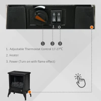 HOMCOM Electric Fireplace Stove, Free Standing Fireplace Heater with Realistic Flame Effect, Dual Power Settings (1800-2000W), Adjustable Temperature and Overheat Protection, Black(m-5)